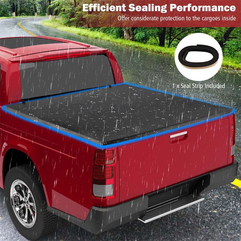 5.8FT Soft Quad Fold Tonneau Cover Weatherproof Truck Bed Cover for 14-23 Chevy GMC Silverado Sierra 1500, 15-23 Chevy GMC Silverado Sierra 2500/3500