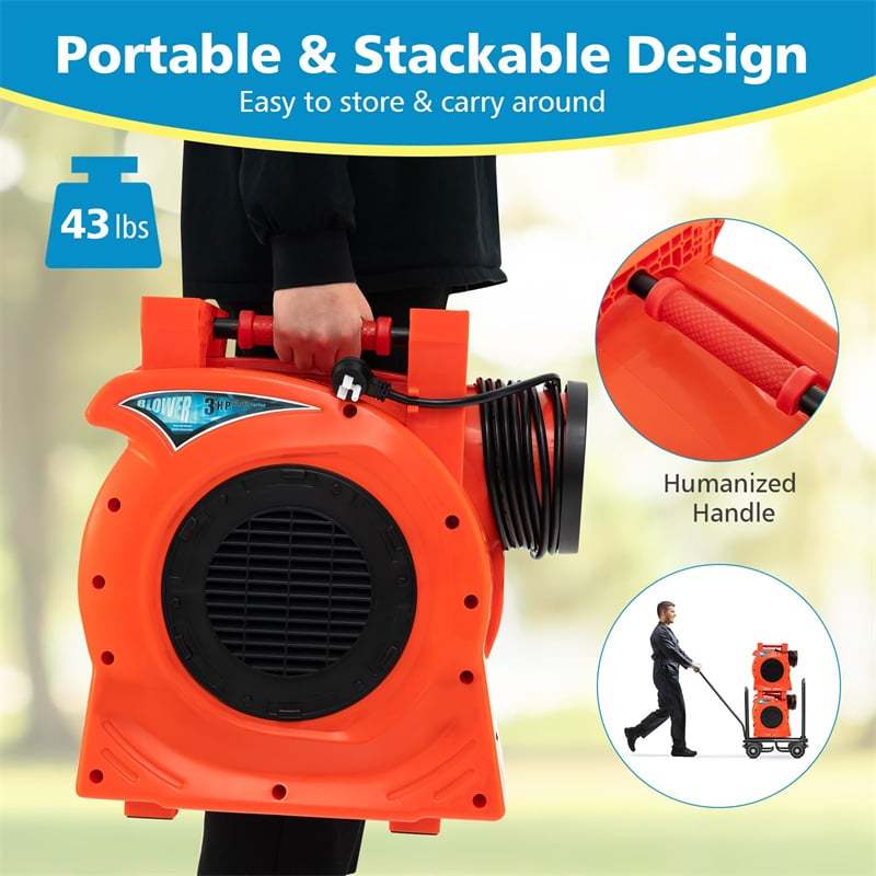 Commercial Air Blower 3HP/2200W Bounce House Blower with Handle, Air Blower Pump Fan for Inflatables Water Slide Bouncy Castle & Holiday Decorations