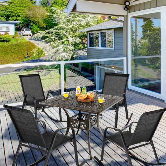 Set of 4 Outdoor Rocking Chairs, Ergonomic Heavy-Duty Metal Frame Patio Rockers with Breathable Fabric Seat & Back for Backyard, Garden, Porch