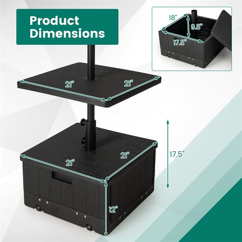175lbs Fillable Patio Umbrella Base with Table Tray, Adjustable Outdoor Side Table with Umbrella Stand with Wheels & Weight Bag