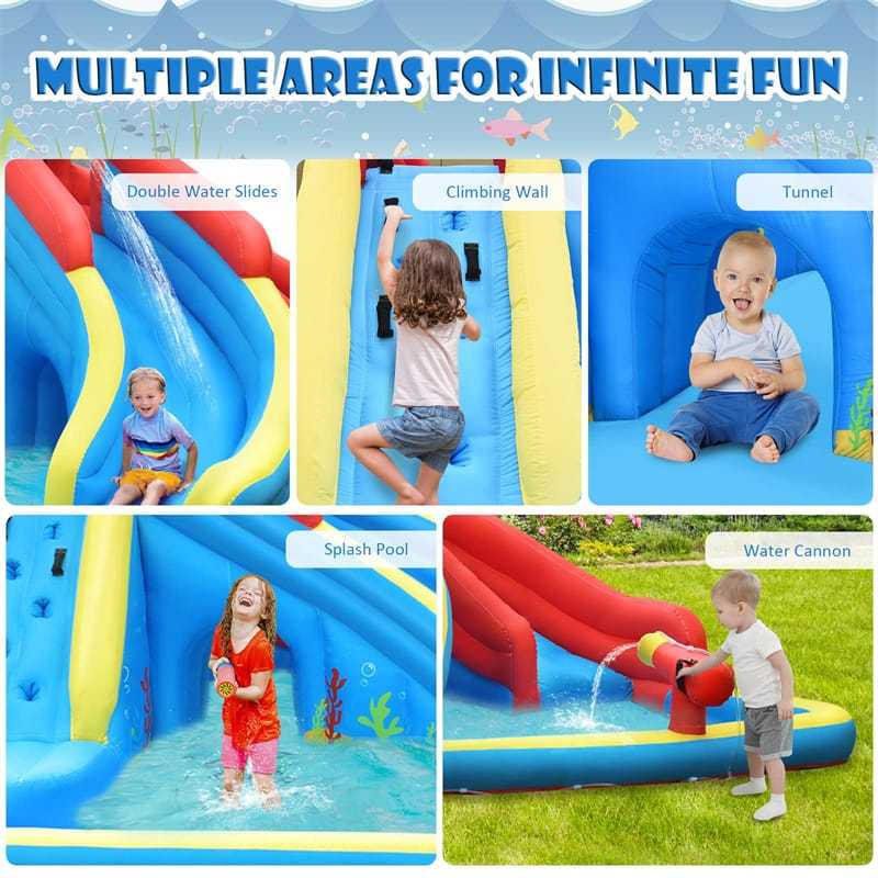 Inflatable Water Slide, Crab Theme Bounce House Water Park with 950W Blower, Splash Pool, Dual Slide for Racing/Hide & Seek Cave, Kids Backyard Party