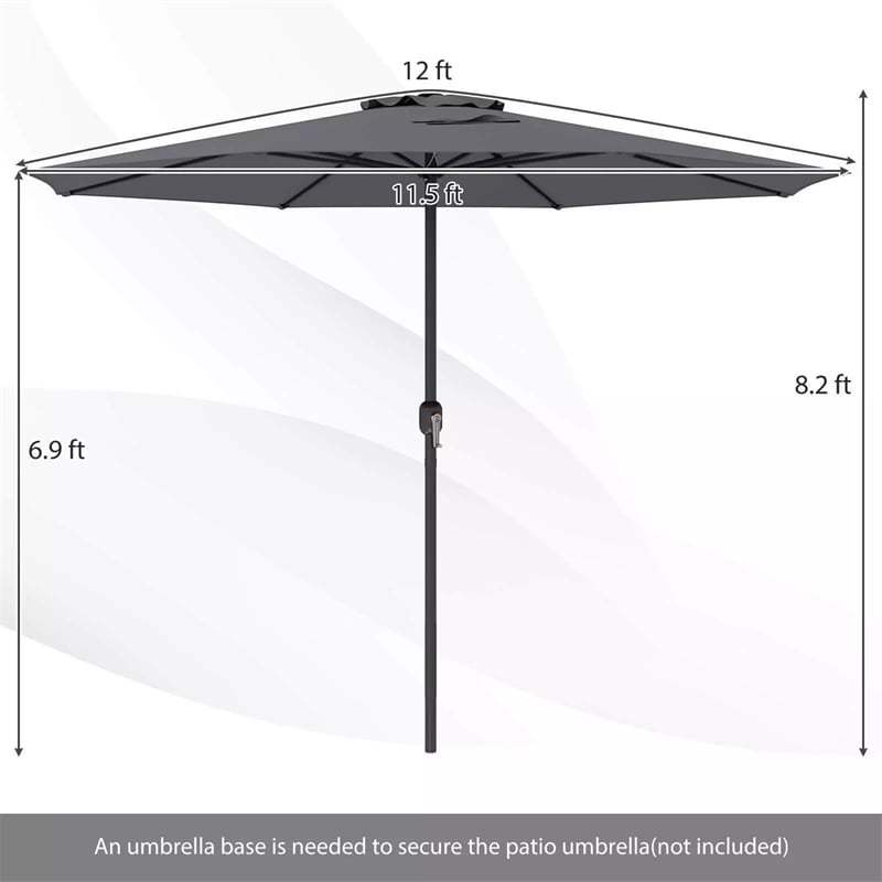 12FT Outdoor Patio Umbrella, 8-Rib Market Umbrella with Crank Handle & Vented Canopy, Sun-Protective Waterproof for Deck, Poolside, Garden