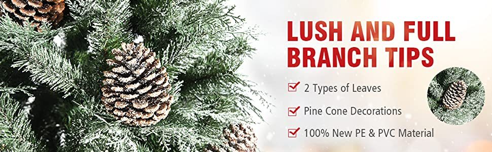 6ft Snow Flocked Hinged Artificial Christmas Tree with 715 Branch Tips