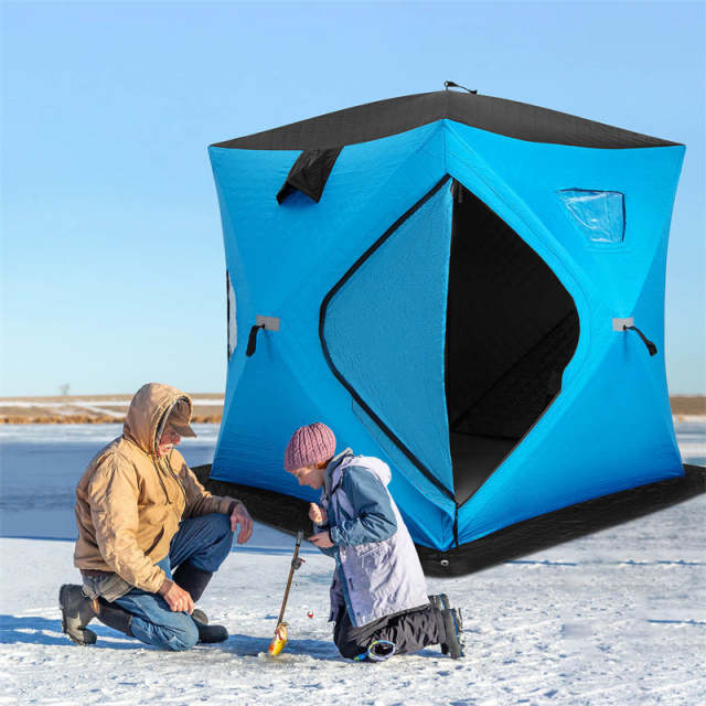 Pop-up Ice Fishing Shelter 2-Person Insulated Ice Fishing Tent Portable Ice Shanty Thermal Ice Shack with Cotton Padded Walls & Carrying Bag