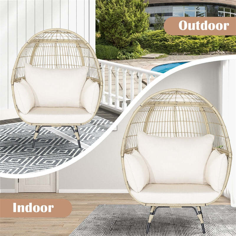 Oversized Outdoor Rattan Egg Chair Patio Wicker Basket Lounge Chair with Cushions & Pillows