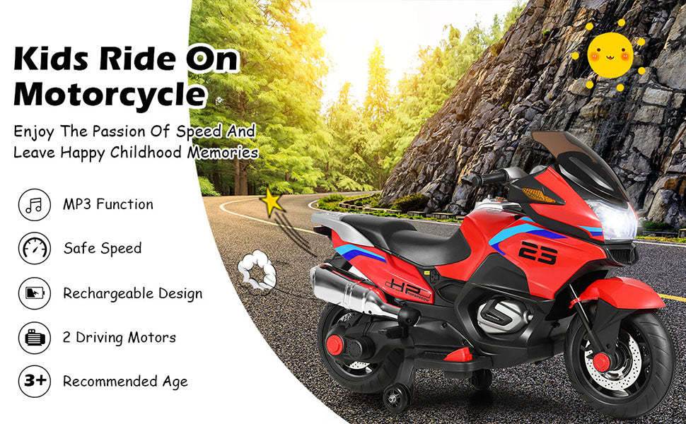 12V Kids Electric Ride On Motorcycle Electric Motor Bike with Training Wheels