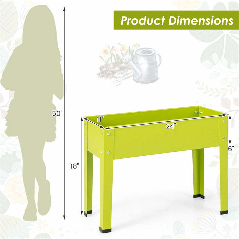 Outdoor Elevated Plant Stand 24" W Metal Raised Garden Bed Standing Planter Box with Drain Hole for Vegetable Flower Fruit
