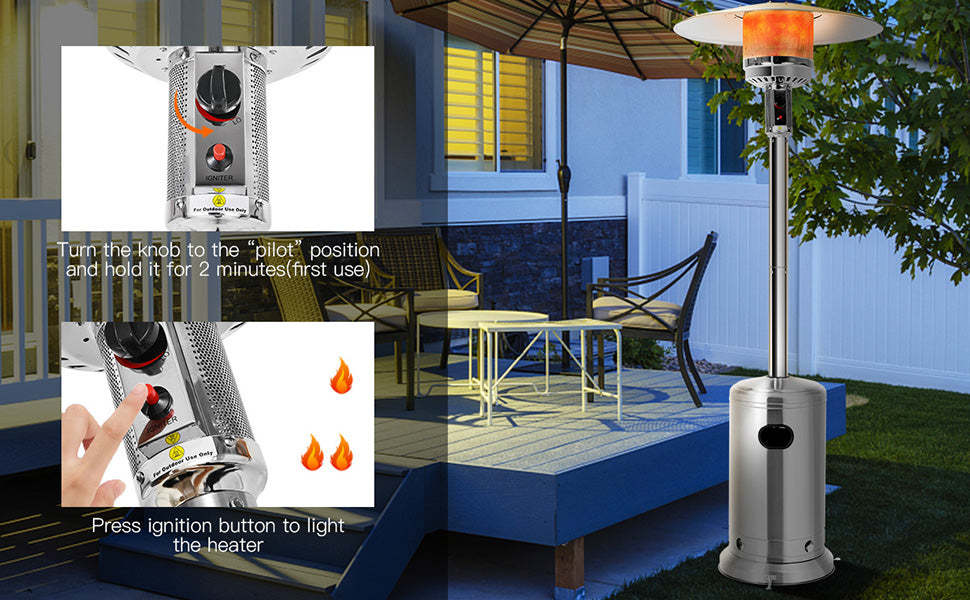 48000 BTU Floorstanding Outdoor Propane LP Gas Patio Heater with Wheels