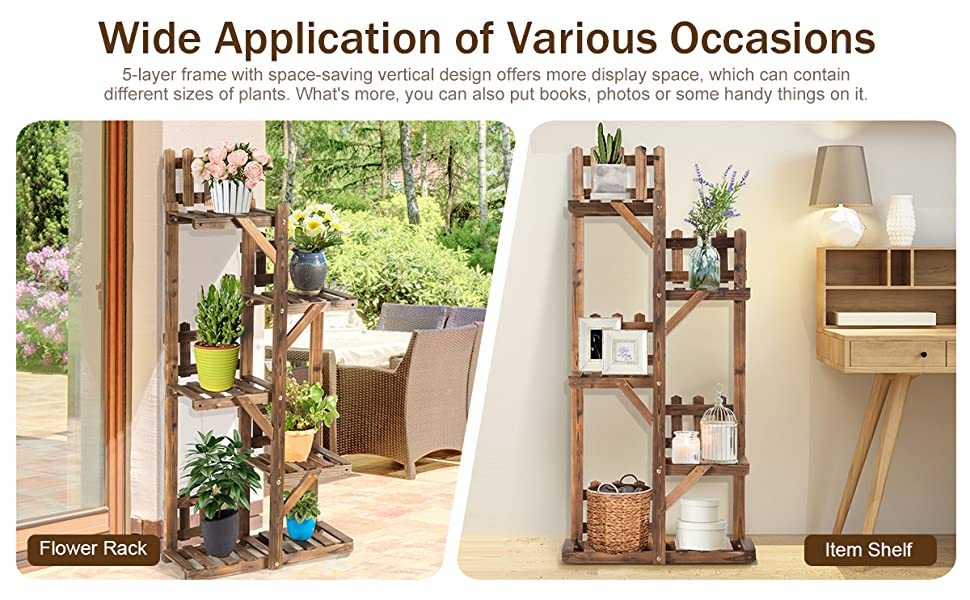 5 Tier Wood Plant Stand Flower Rack Outdoor Display Shelf
