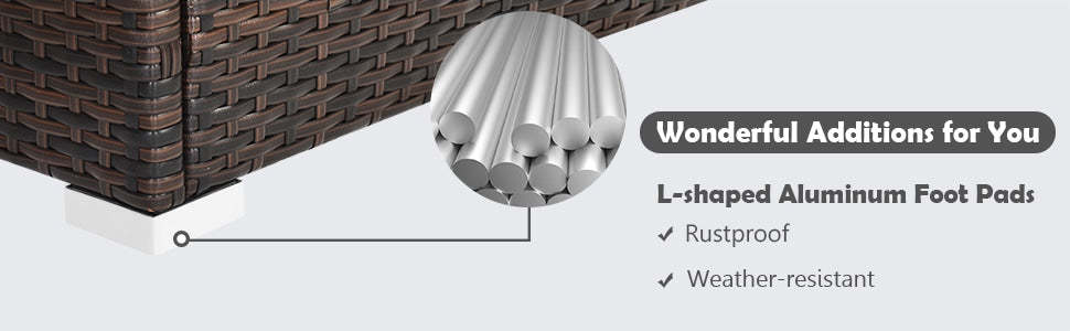 5 Piece Wicker Patio Rattan Furniture Set Outdoor Sectional Sofa with Glass Table & Cushions