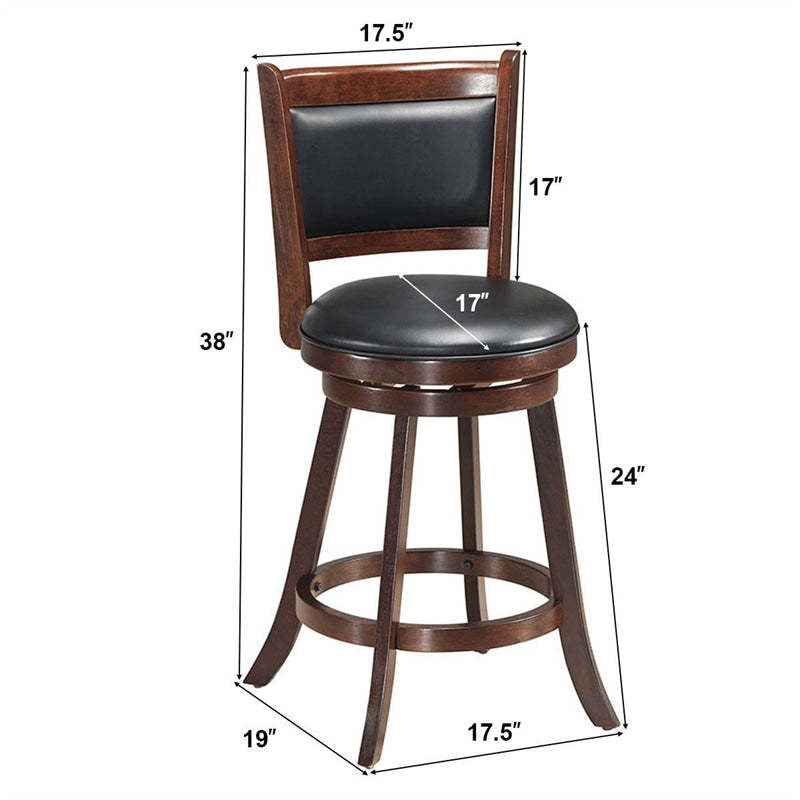 Swivel Bar Stool Set of 2, Rubber Wood 24" Counter Height Bar Stools with PVC Leather Cushioned Seat & Back for Kitchen Island, Pub, Restaurant