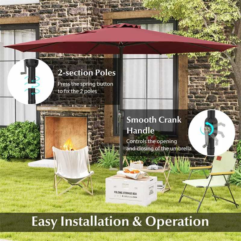 12FT Outdoor Patio Umbrella, 8-Rib Market Umbrella with Crank Handle & Vented Canopy, Sun-Protective Waterproof for Deck, Poolside, Garden