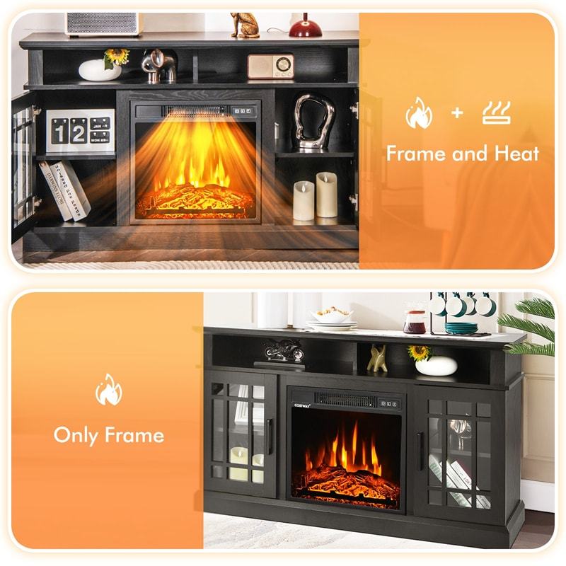 48" Fireplace TV Stand for TVs up to 50", Wood Entertainment Center TV Console with 18" Electric Fireplace, Remote Control, Adjustable Shelves