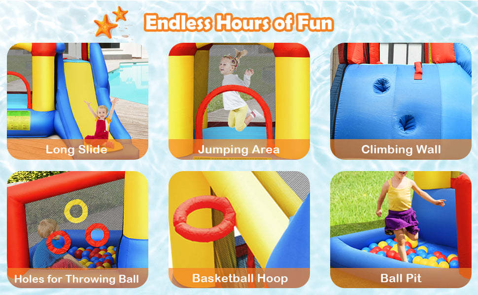 6-in-1 Kids Inflatable Bounce House Bouncy Castle Slide with Balls & 780W Blower