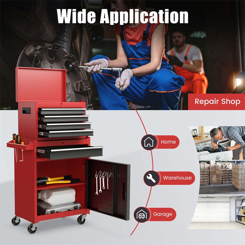 5-Drawer Rolling Tool Chest, Tool Storage Cabinet with Lockable Wheels, Detachable Top Tool Box & Adjustable Shelf for Garage, Workshop