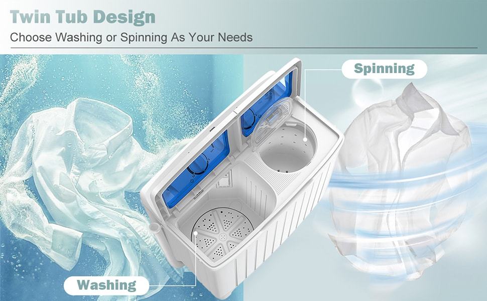 Portable Washing Machine 20Lbs Capacity Compact Twin Tub Washer Spin Dryer Combo for RV Apartments Dorms