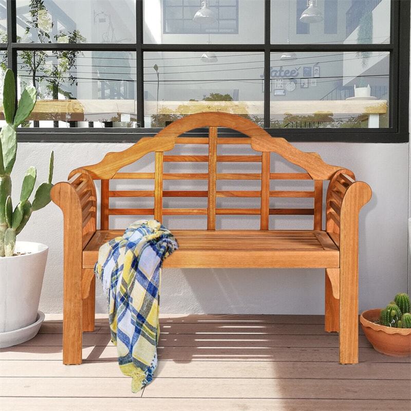Outdoor Folding Bench Eucalyptus Wood Garden Bench 49" Queen Bench Patio Loveseat Chair with Backrest & Armrest