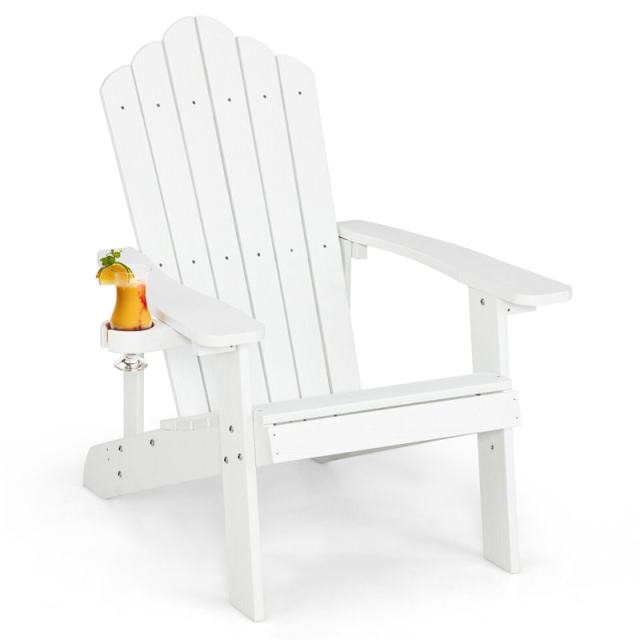 Outdoor HIPS Adirondack Chair, Weather Resistant Wood Fire Pit Chair with Hidden Cup Holder & 380 LBS Capacity for Patio, Backyard, Garden