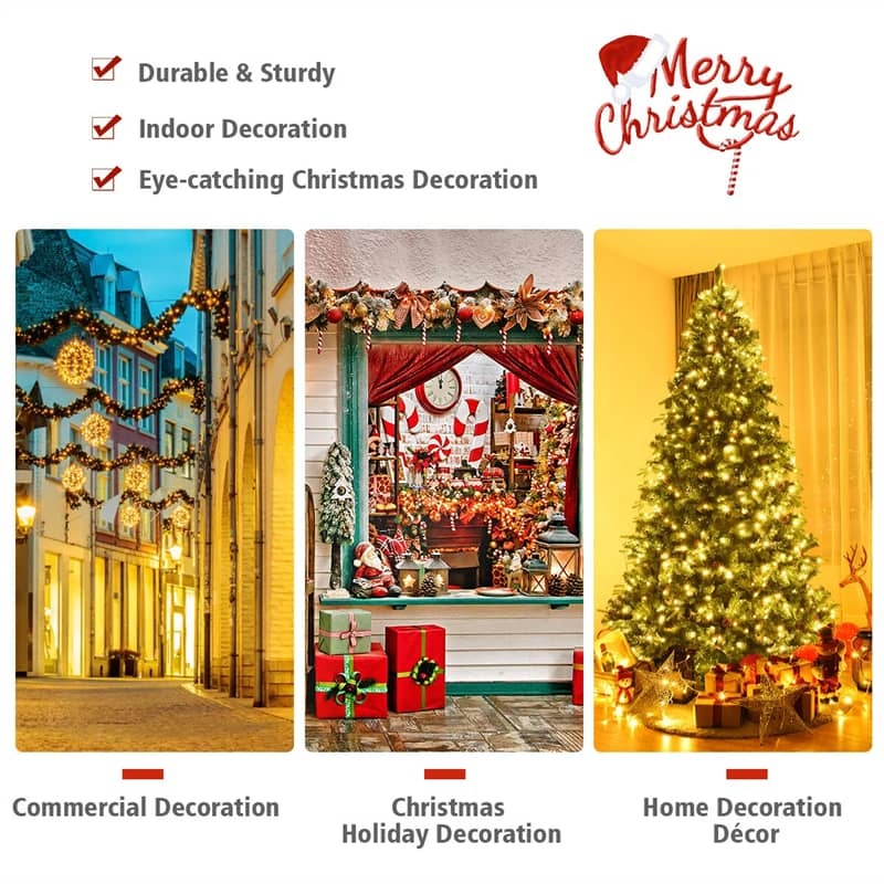 7/7.5/8 Feet Pre-Lit Artificial Christmas Tree Premium Spruce Hinged Tree with LED Lights & Pine Cones, Xmas Tree for Holiday Indoor Décor