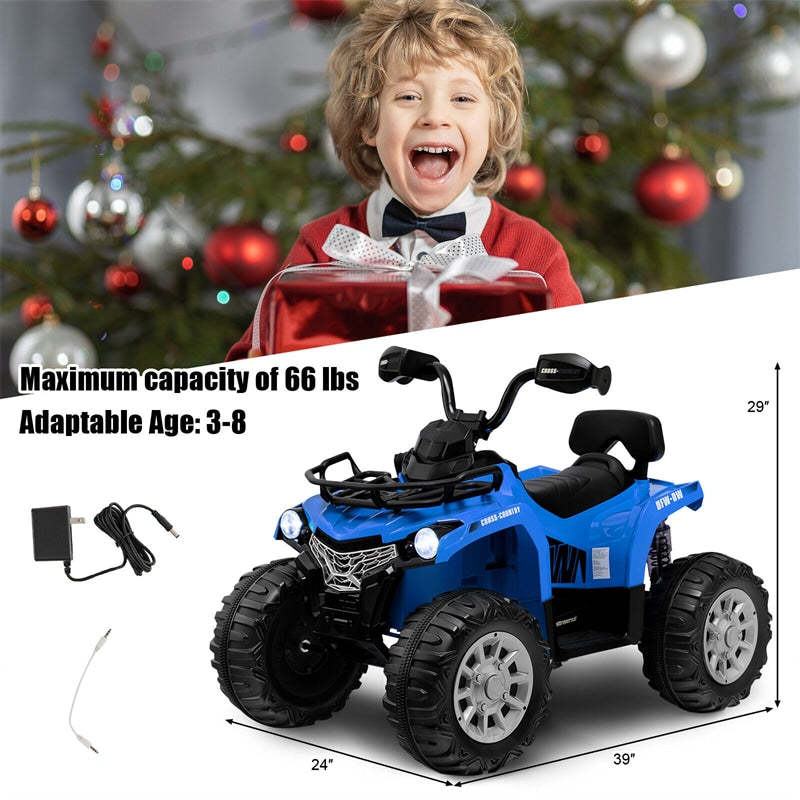 12V Kids Ride-On ATV Toy Car Battery Powered Electric Vehicle with Storage Basket