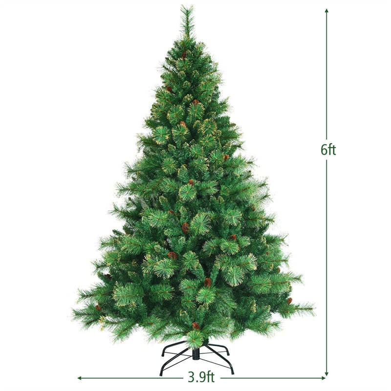 6FT Pre-lit Hinged Artificial Christmas Tree with 777 Glitter Tips and 350 LED Lights