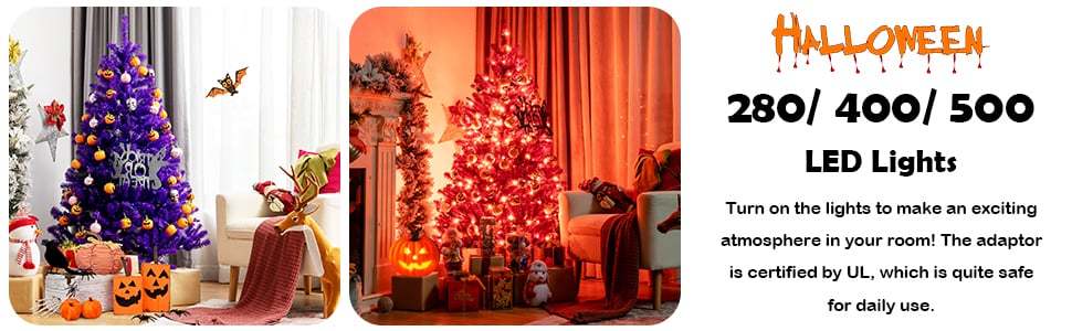 5FT Artificial Prelit Purple Halloween Tree with Orange Lights & Pumpkin Ornaments