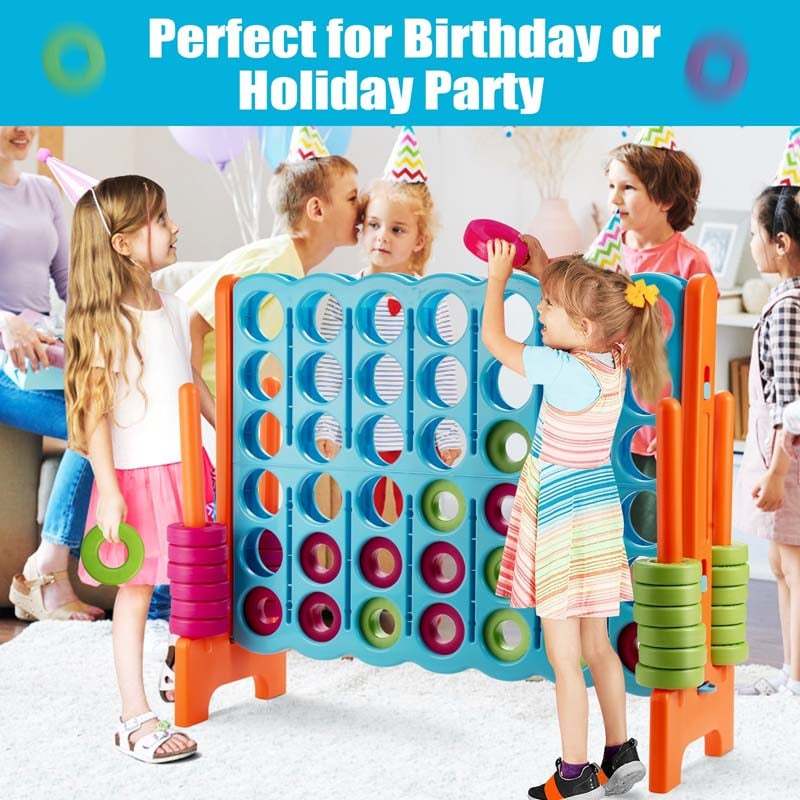 Jumbo 4-to-Score Giant Game Set, 3.5FT Tall Giant 4-in-A-Row with 42 Jumbo Rings & Quick-Release Slider for Kids & Adults, Holiday Party, Family Game
