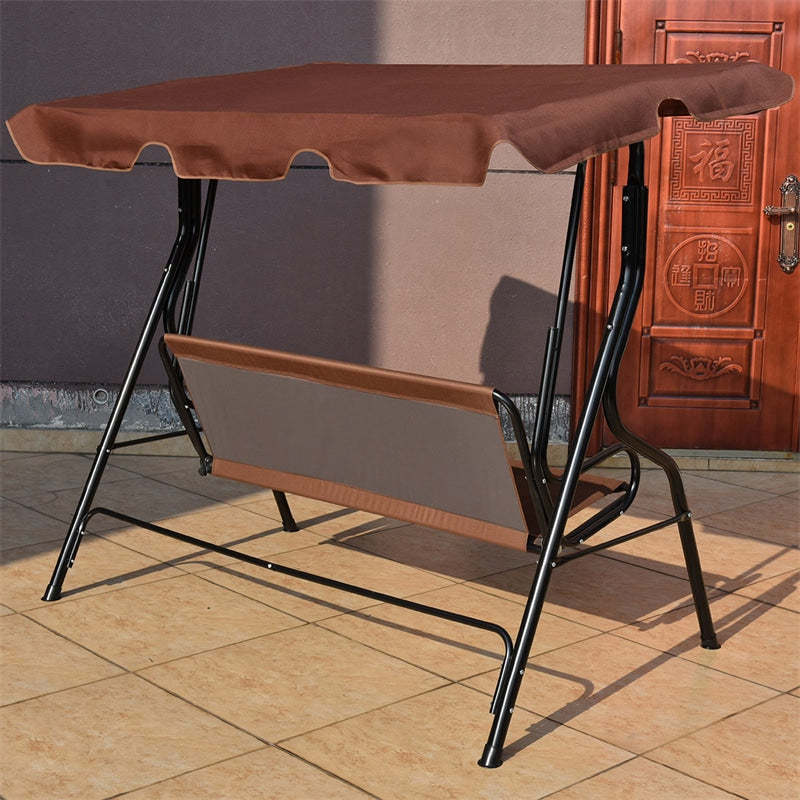 3-Seat Patio Swing with Adjustable Canopy & Removable Cushion, Powder-Coated Steel Frame Outdoor Porch Swing for Backyard, Garden, Balcony