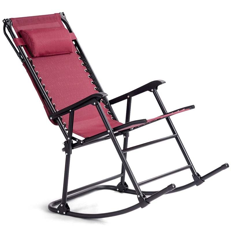 Folding Zero Gravity Rocking Chair Porch Rocker with Shade Canopy Headrest