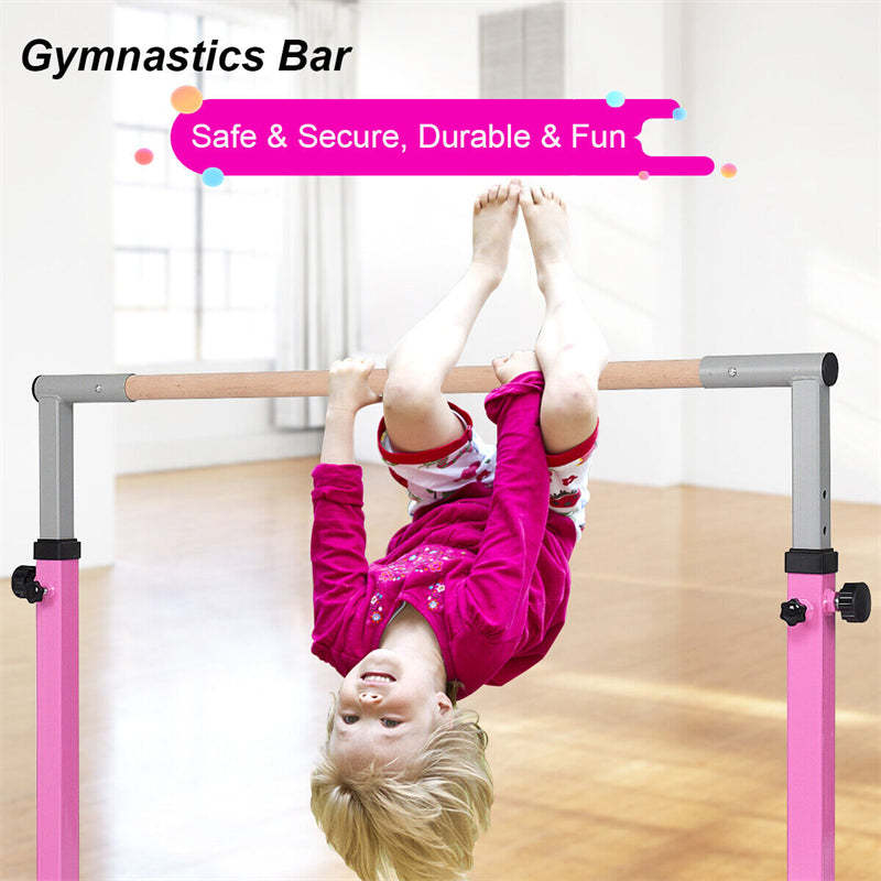 Steel Gymnastics Training Bar, 3' to 5' Height Adjustable Kip Bar with Double Locking Mechanism, Junior Horizontal Bar for Home Practice