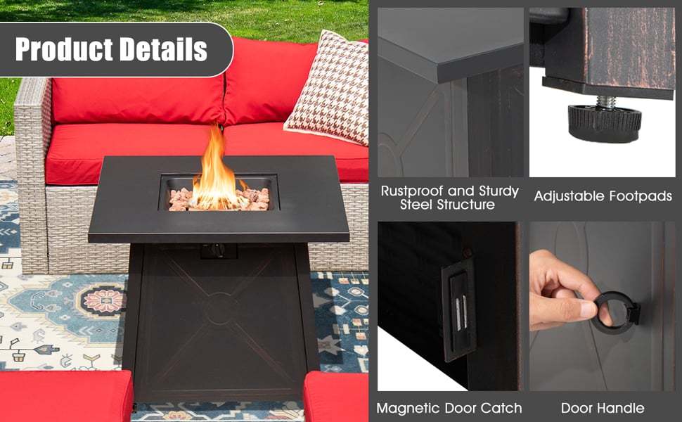 30" Square Propane Fire Pit Table 50,000 BTU Outdoor Gas Fire Pit Table with Waterproof PVC Cover, Lava Rocks, CSA Certification, Steel Frame