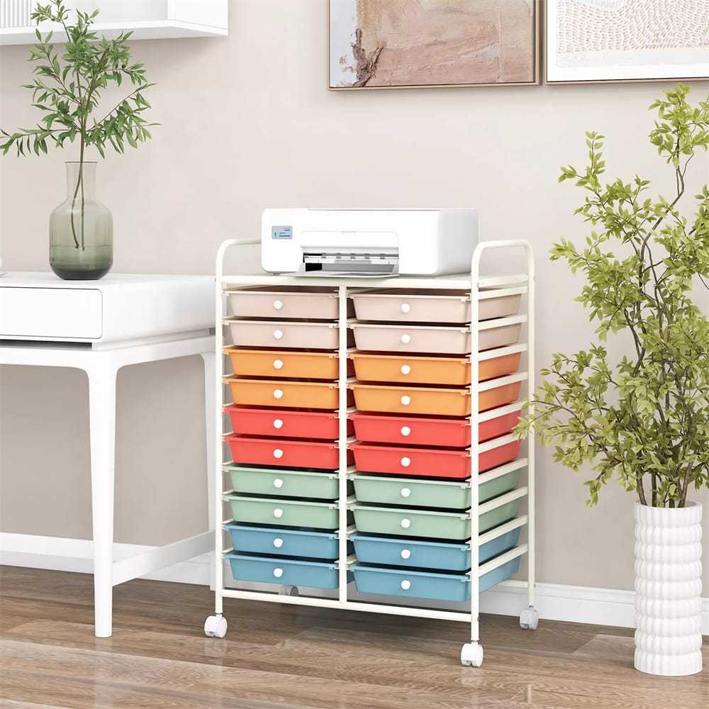 Storage Drawer Cart, 20-Drawer Rolling Cart Organizer with Lockable Wheels, Mobile Utility Cart for Office School Art Craft Supplies