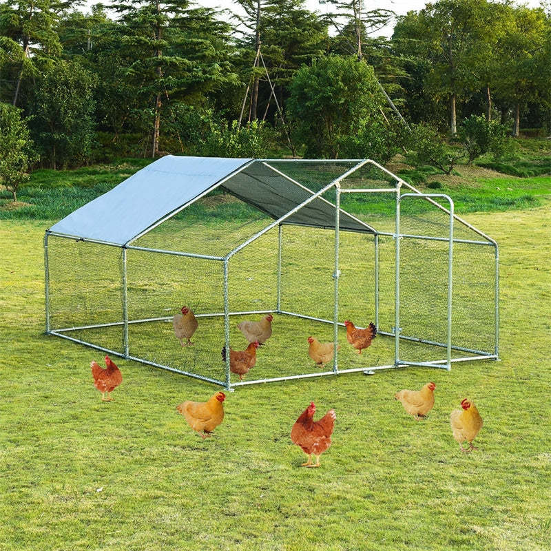 10' x 13‘ Large Metal Chicken Coop, Walk-in Poultry Cage Hen Run House Shade Cage with Waterproof Cover for Outdoor Backyard Farm