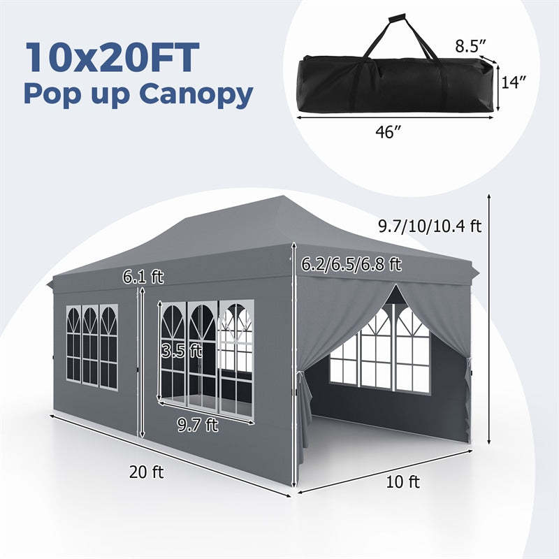 10x20FT Pop Up Canopy with 6 Removable Sidewalls/Windows, 8-Pack Sandbags & Carrying Bag, UPF50+ Sun Protection Tent for Outdoor Wedding Party