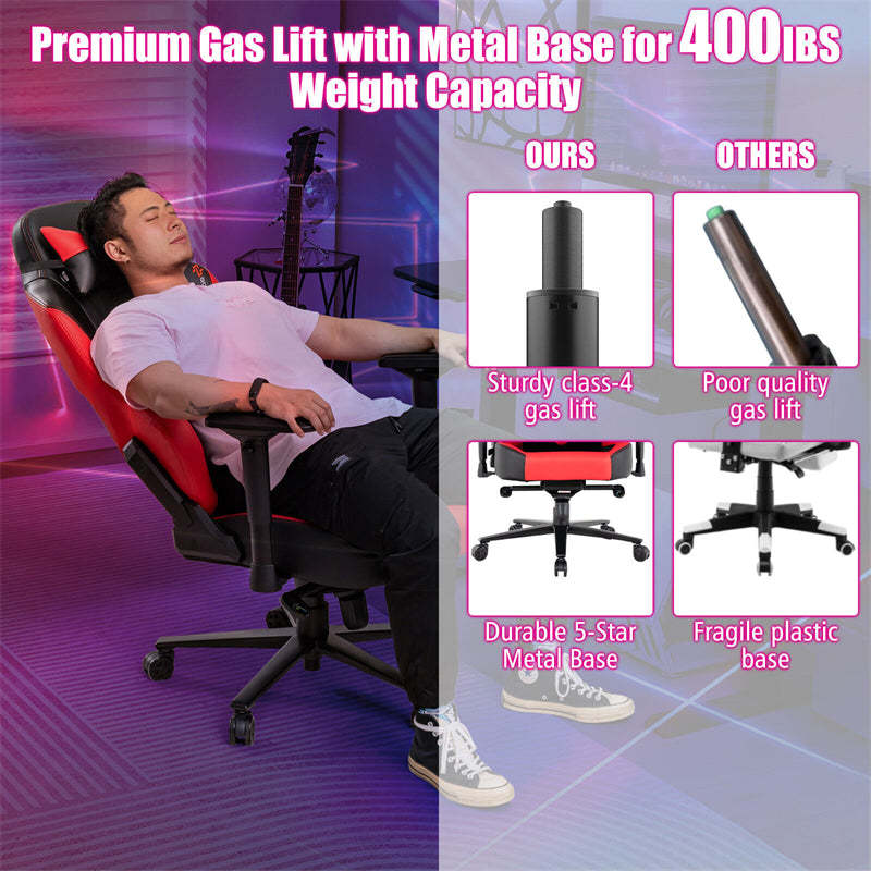 360° Swivel Gaming Chair Height Adjustable Video Game Chair Computer Office Racing Chair with 4D Armrest Lumbar Support & Wide Seat