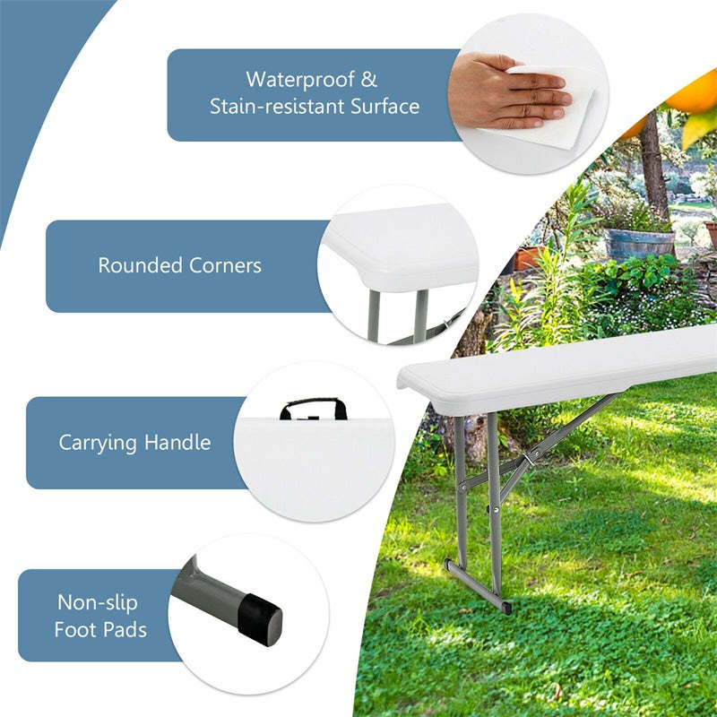 6 Feet Portable Outdoor Folding Picnic Bench with Carrying Handle