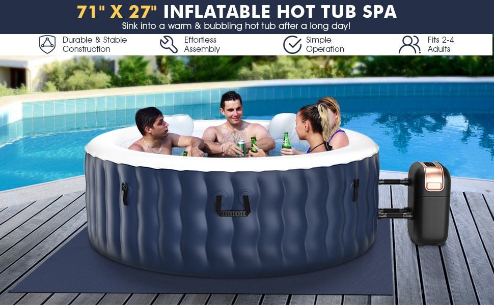 4 Person SaluSpa Inflatable Hot Tub Spa Indoor Outdoor Portable Blow-up Hot Tub with 108 Massage Bubble Jets Air Pump Filter Cartridge & Tub Cover