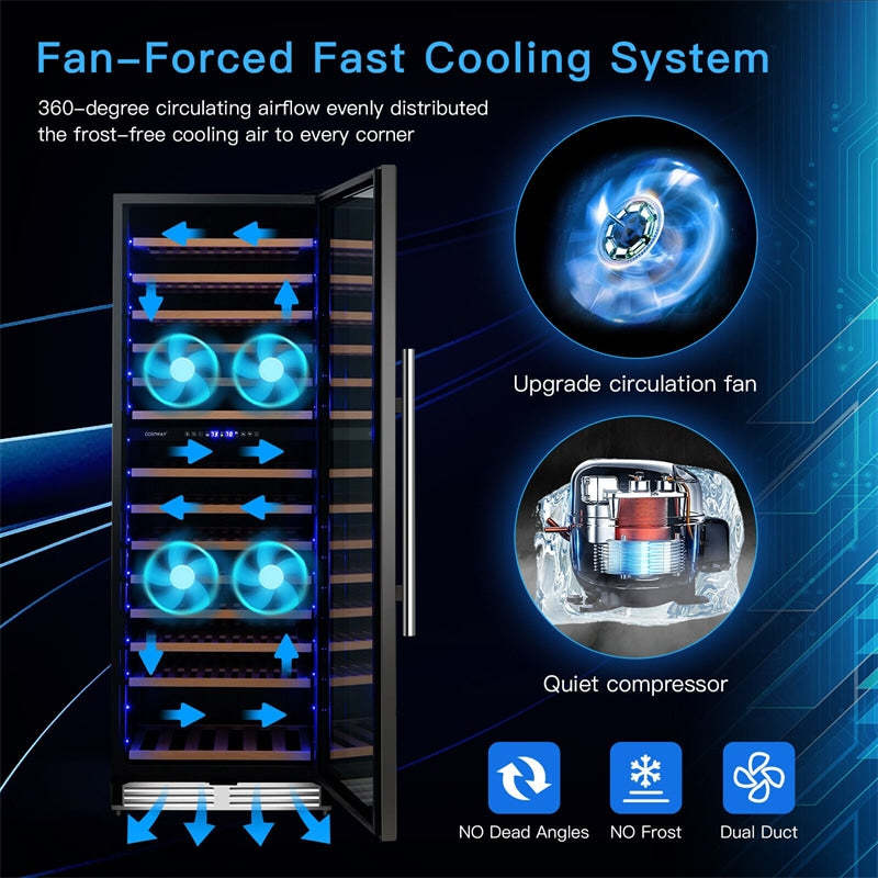 154-Bottle Freestanding Wine Cooler Refrigerator 23.5" Dual Zone Wine Cellar with Dual Temperature Control