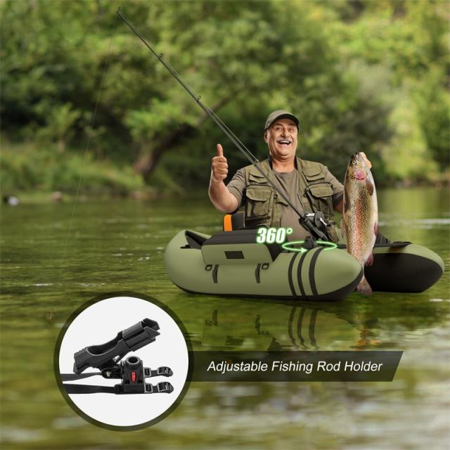 Fishing Float Tube, Inflatable Fishing Boat with Pump, Paddle, Fish Ruler, Flippers, Storage Pockets, Portable Backpack Belly Boat, Holds 350LBS