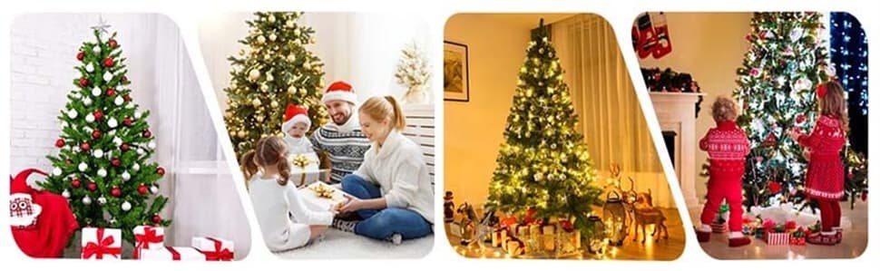 6FT Artificial Christmas Tree Premium Unlit Hinged Spruce Full Tree with 1000 Branch Tips & Metal Stand for Holiday Decorations