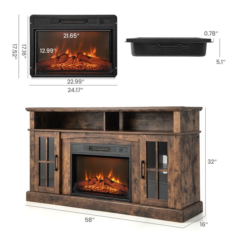 Electric Fireplace TV Stand for TVs Up to 65", 1400W Heater Insert with Remote Control, 3-Level Flame, Overheat Protection, Adjustable Shelves