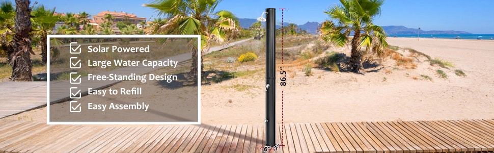 7.2Ft 9.3 Gallon Solar Heated Outdoor Shower with Shower Head