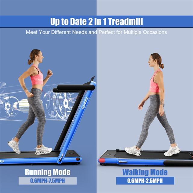 2-in-1 Folding Treadmill, 2.25HP Under Desk Treadmill with LED Display, APP & Remote Control, No Installation, Walking Jogging Machine for Home
