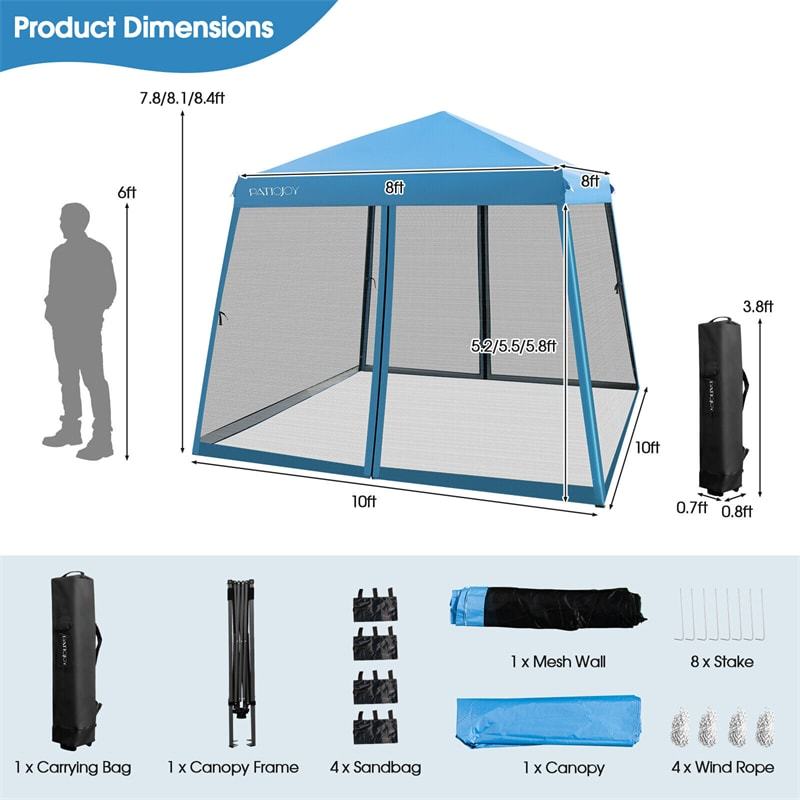 10x10FT Slant Leg Pop-Up Canopy with Mesh Sidewalls & Roller Bag, Foldable Outdoor Instant Setup Canopy Tent for Patio, Camping, Beach Events
