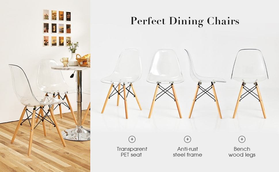 Set of 4 DSW Dining Chairs Modern Plastic Shell Side Chair with Wood Legs