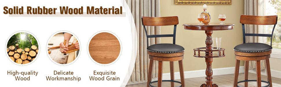 25" Bar Stools Set of 2 Swivel Counter Height Dining Chair with Leather Padded Seat