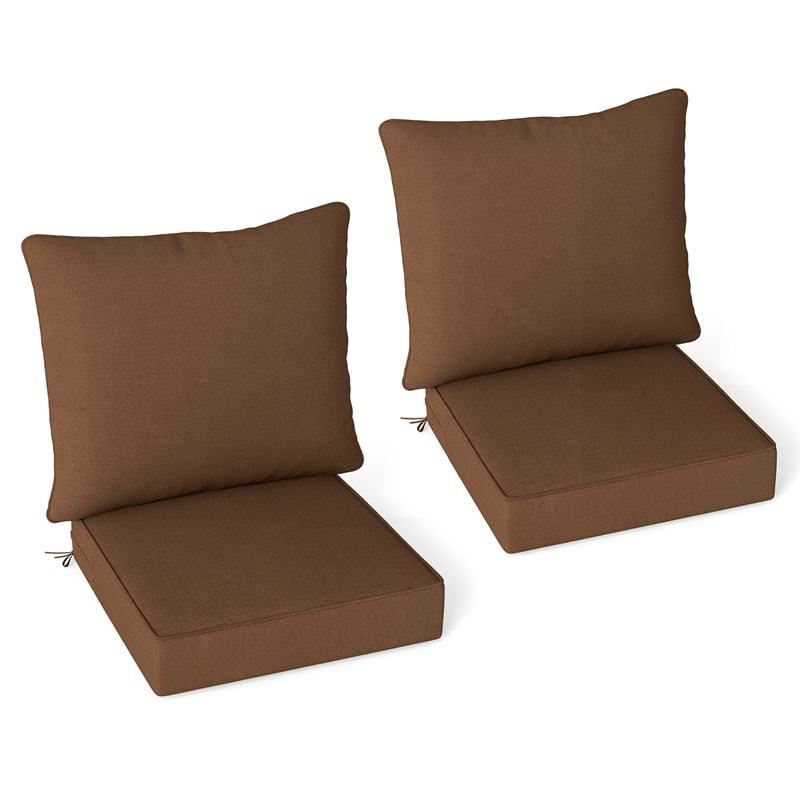 Deep Seat & Back Cushion Set with Rope Ties, Waterproof 6" Thick Indoor/Outdoor Chair Pads for Patio Furniture & Poolside