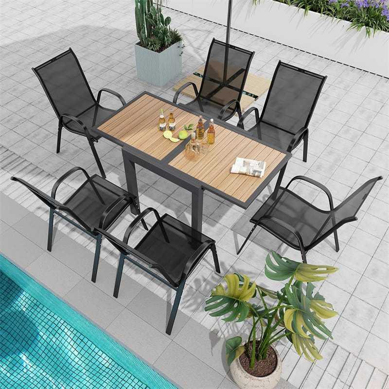 31.5"-63" Extendable Patio Table, Aluminum Outdoor Dining Table for 4-6 People with L-Shaped Braces for Porch, Yard, Poolside