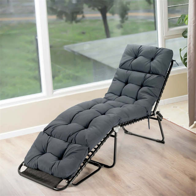 73" Thick Waterproof Outdoor Chaise Lounge Cushion with String Ties, All-Weather Patio Recliner Chair Pad for Poolside, Garden & Indoor Use