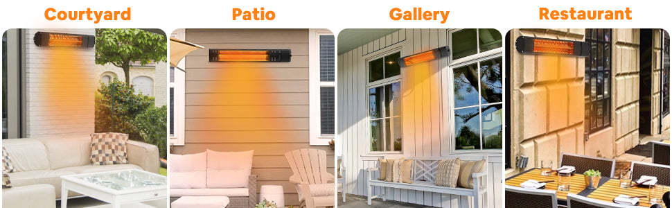 1500W Infrared Wall Mounted Electric Outdoor Patio Heater with Remote Control